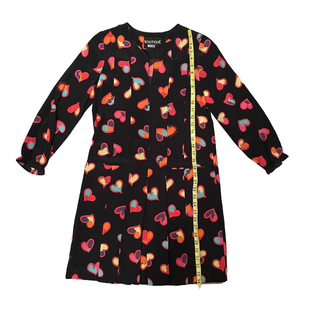 Moschino Boutique Silk Heart Print Black Dress US Size 4 Retail $800 - Picture 10 of 10
